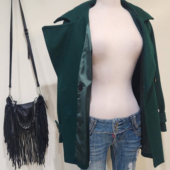 💋BOHO CHIC💋 GORGEOUS VTG WOOL COAT WITH FOX FUR COLLAR in BOTTLE GREEN - Picture 10 of 13